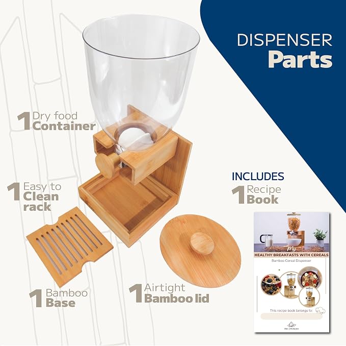 Bamboo Dispenser 3.5Liters (118 fl Oz) , Cereal Dispenser, Storage Container, Snack Bar Station, Dry Food Dispenser, Cereal Dispenser Countertop, House Essentials - Image 4
