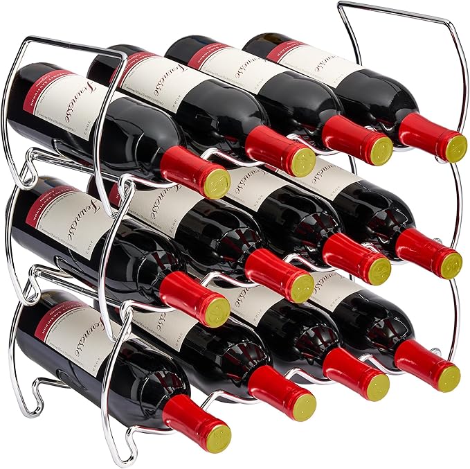 Sorbus Metal Wine Racks Countertop - 3 Tier Stackable Wine Rack - Bottle Rack Holds 12 Wine Bottles for Home, Bar, or Wine Cellar, Free-Standing Wine Rack for Inside Cabinet Wine Storage (Silver) by Sorbus