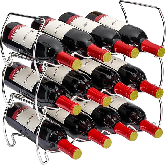 Sorbus Metal Wine Racks Countertop - 3 Tier Stackable Wine Rack - Bottle Rack Holds 12 Wine Bottles for Home, Bar, or Wine Cellar, Free-Standing Wine Rack for Inside Cabinet Wine Storage (Silver) by Sorbus