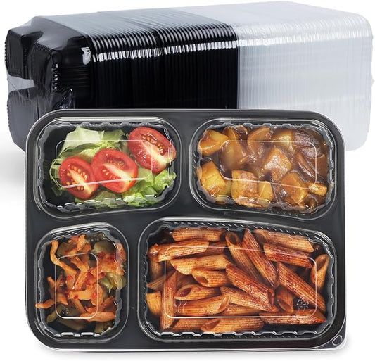 40 Pack 34oz Meal Prep Containers - Shrink Wrapped Ready To Use | 4-Compartment Leak-Resistant | Shatterproof Flexible PP | BPA Free Microwave Safe, Leftover & Catering To-Go Boxes by FRESHPAK