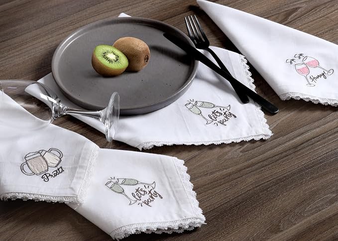 Bedding Craft Cotton Cloth Dinner Napkins Set of 12 – 18x18 Embroidered Motif with Decorative Lace Edges – Machine Washable Fabric Napkins for Weddings, Baby Showers, Christmas & Easter - Image 4