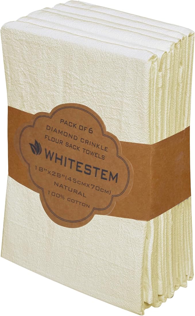 Flour Sack Towels 18” x 28” – Pack of 6 Cotton Kitchen Towels, Dish Towels and Tea Towels for Embroidery, Thick Absorbent for Baking & Bread Proofing - Natural by WHITESTEM