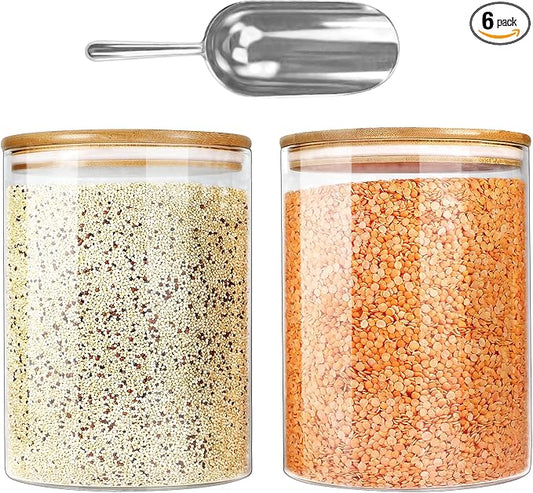 Glass Jars with Airtight Lids, Airtight Glass Canisters with Locking Lids, (Bamboo 100oz) by LiveaLifeEasierandGreener