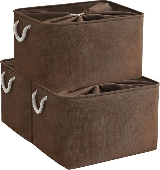 Organization and Storage for Organizing - Extra Jumbo 3 Pack 20.5x15.7x13.8 inch Fabric Storage Bin for Shelves, Storage cubes for Decorative Shoes Towel Blanket Closet (Brown) by TheWarmHome