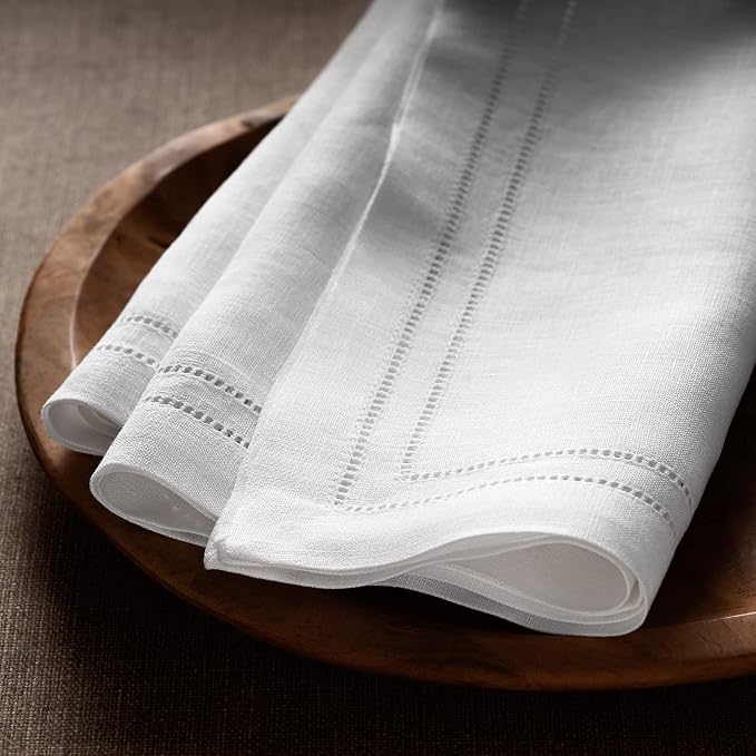 White Linen Napkins 20 x 20 inch - 100% Flax Linen Double Hemstitch Dinner Napkins Set of 4 - Cloth Napkin Washable Perfect for Father's Day, Summer, 4th of July and Wedding Decor - Image 5
