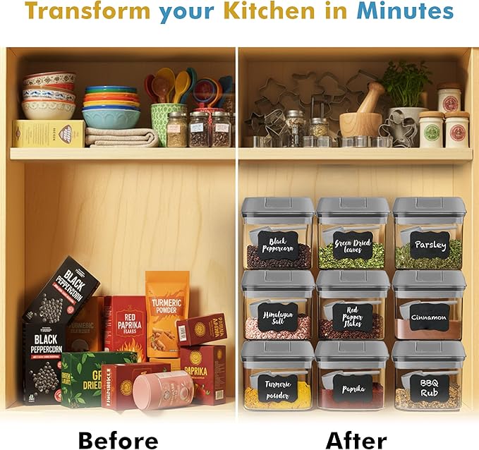 Shazo 9 PC Airtight Food Storage Containers - BPA Free Clear Plastic Snack & Spice Containers with Easy Lock Lids - Kitchen and Pantry Organization for Herbs, Coffee, Tea - 0.5L / 2.1 Cups - Image 5