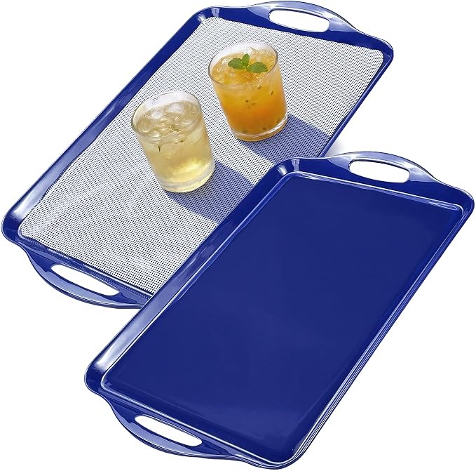 Extra Large Melamine Platters, 19''x11.6'' Serving Tray with Handles for Cookie, Cupcakes, Desserts, Dishwasher Safe, Ottoman Tray Decor, Set of 2, 2 pcs Mats Included (Blue) by BEESEBN