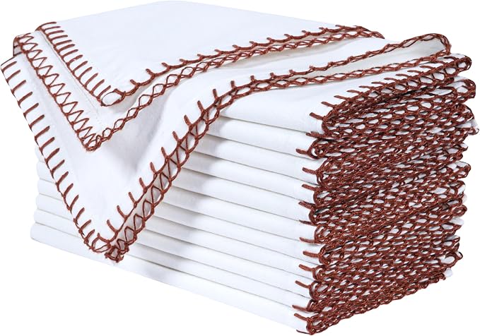Bedding Craft Cotton Cloth Dinner Napkins Set of 12 – 18x18 Chili Oil Red Cloth Napkins with Blanket Stitch Selvedge – Washable Fabric Napkins for Wedding Tables, Banquets, Parties & Restaurants - Image 3