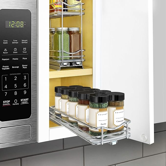 LYNK PROFESSIONAL® Pull Out Spice Organization for Cabinets - 4-3/8 inch Wide – Spice Rack for Inside Cabinets, Slide Out Spice Rack Organizer for cabinet – Pull Out Spice Rack, Sliding 1 Tier Chrome - Image 7