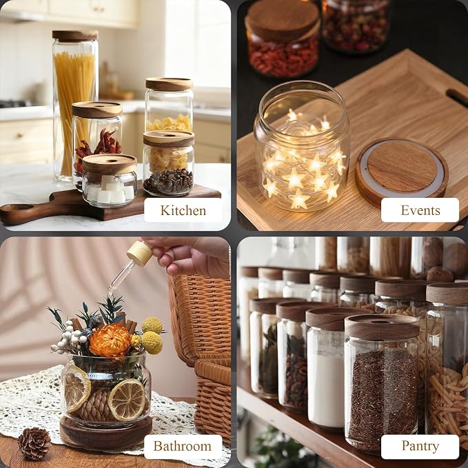Glass Jars with Airtight Wood Lids - 57 OZ Large Tall Kitchen Pantry Storage Containers, Decorative Canister for Pasta, Spaghetti, Fusilli, Noodles, Coffee Beans, Oats, Cereal, Tea, Nuts, Set of 2 - Image 6