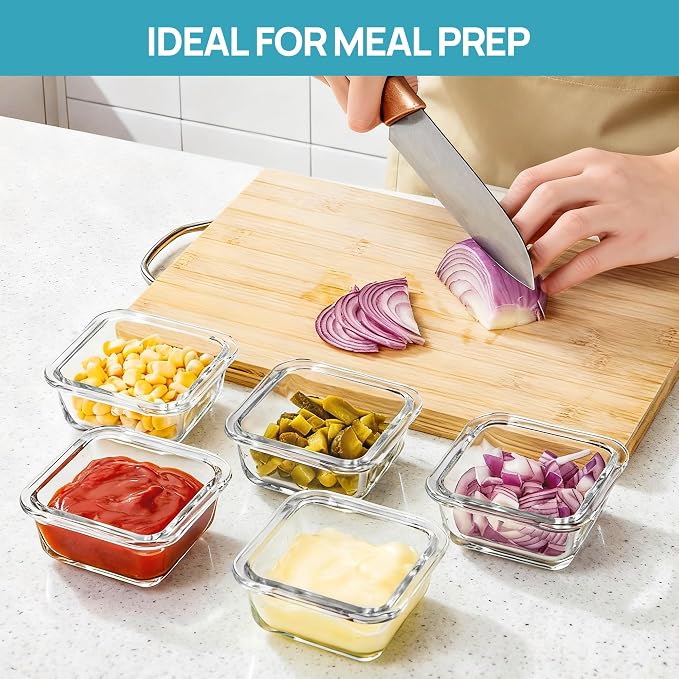Vtopmart 5Pack 5oz Small Glass Storage Containers Set With Lids, Grey | Glass Meal Prep Food and Sauce Container Sets with Snap Airtight Lid for Microwave, Oven, Freezer and Dishwasher, BPA Free - Image 5
