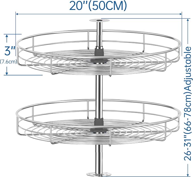 20" Chrome Corner Cabinet Lazy Susan, Full Circle Corner Cabinet Lazy Susan Replacement Shelves Rotating Rack for Upper Cabinet Kitchen - Image 5