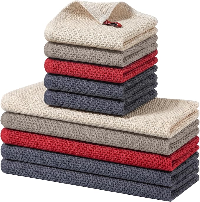 Homaxy 10 Pack 100% Cotton Kitchen Towels and Dishcloths Set, Mixed Color | 12 x 12 Inches and 13 x 28 Inches Kitchen Towels Set, Ultra Soft Absorbent Dish Cloths for Washing Dishes by Homaxy