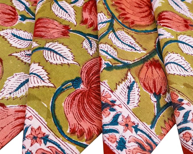 14x14 Inches Cotton Napkins Set of 4, Yellow Red, Washable Hand Block Printed Reusable Cloth Napkins for Dinning, Party, Wedding, Home Decor Fall - Image 3