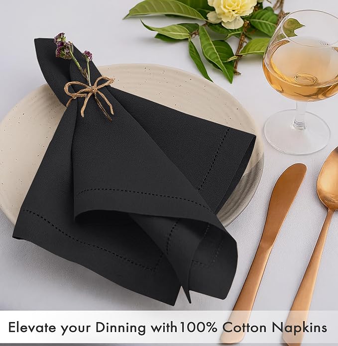 Ruvanti Cloth Napkins Set of 12, 100% Cotton High GSM 18x18 Inches, Hem Stitched Corners, Soft, Washable, Durable & Absorbent, Perfect for Parties, Christmas, Thanksgiving Dinners – Black Beauty - Image 2