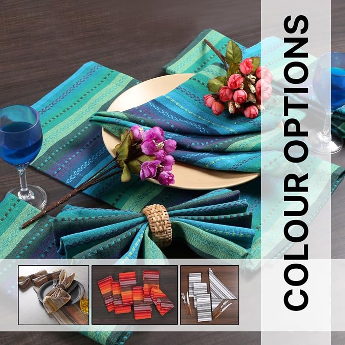 LFH Home Cotton Rich Cloth Salsa Napkin Set of 24 Washable Soft Durable Striped Table Napkins for Dining Wedding, Daily Use Reusable Eco-Friendly Napkins for Elegant Table Settings(18x18)-Teal - Image 3