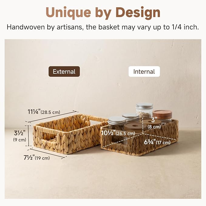 StorageWorks Small Wicker Baskets for Shelves, Shallow Baskets, 2-Pack | Water Hyacinth Storage Baskets for Organizing, Wicker Storage Baskets for Shelves,Pantry Organizers and Storage,Woven Baskets - Image 3