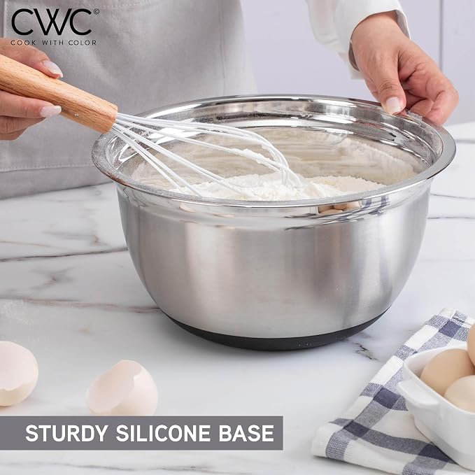 COOK WITH COLOR Stainless Steel Mixing Bowls Set with Lids - Nesting Bowls with Non-Slip Bottom, Silver, 14 Pieces - Image 6