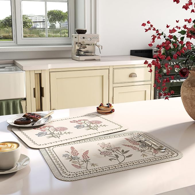 Vinyl Waterproof Placemats Set of 6 Rectangular,12"*17"-Helena C | Wipeable Beautiful Print Place Mats,Stain Resistant,Heat Resistant,Everyday Meals,Kitchen,Dinning,Holiday,Decor - Image 4