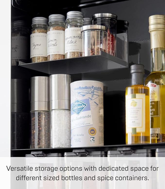 YAMAZAKI Home Spice Rack, Large Multi-Tier with Door Metal Shelves, Black | Large kitchen seasoning and condiments spice rack features a concealable design with a door. A smart fit for modern homes. - Image 4