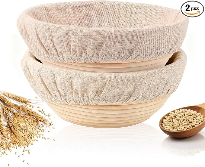 Banneton Bread Proofing Basket 10 Inch Sourdough Proofing Basket with Liner | Round Bread Making Starter Kit Home Bread Baking Basket Tools by KONGDYExploreNewLife