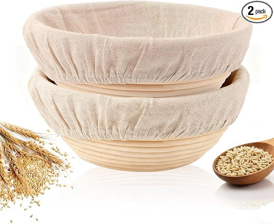Banneton Bread Proofing Basket 10 Inch Sourdough Proofing Basket with Liner | Round Bread Making Starter Kit Home Bread Baking Basket Tools by KONGDYExploreNewLife