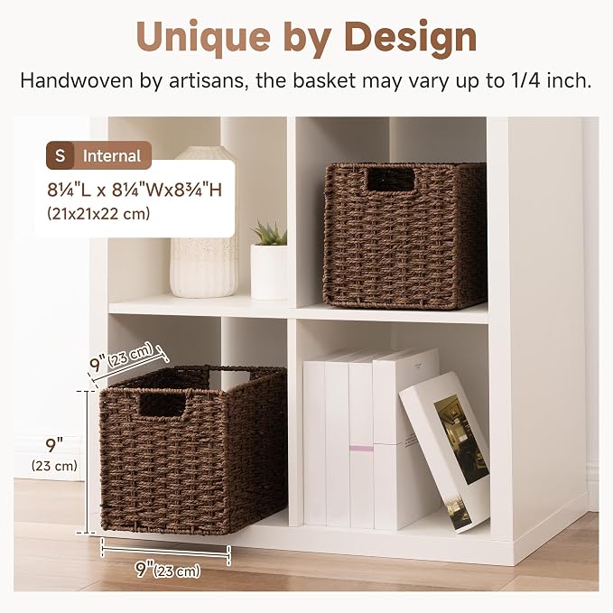 StorageWorks 9 inch Cube Storage Bins, Wicker Baskets for Storage, Brown | 2-Pack, Handwoven Wicker Storage Cubes,Paper Rope Square Cube Organizer Bins,Foldable,Baskets for Organizing,9x9 Storage Cube - Image 3
