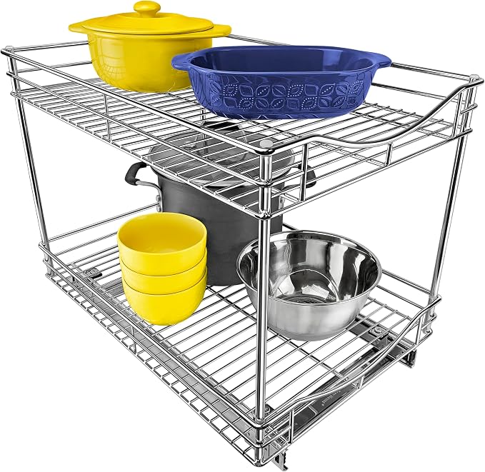 LYNK PROFESSIONAL® Pull Out Cabinet Organizer - Slide Out Drawer for Kitchen Cabinets - Sliding Pantry Shelves - Roll Out Shelf for Pots, Pans, Lifetime Ltd Warranty - 2 Tier by LYNKPROFESSIONAL