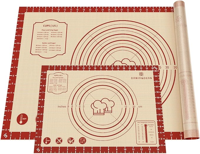 DANIA & DEAN 2 Pack 26"x16" & 11"x16" Extra Thick Silicone Baking Mat Set | Non-Slip & Non-Stick Mat with Measurements, for Pastry, Dough Rolling, Pizza, Sourdough, Counter & Reusable Oven Baking Sheet by DANIADEAN