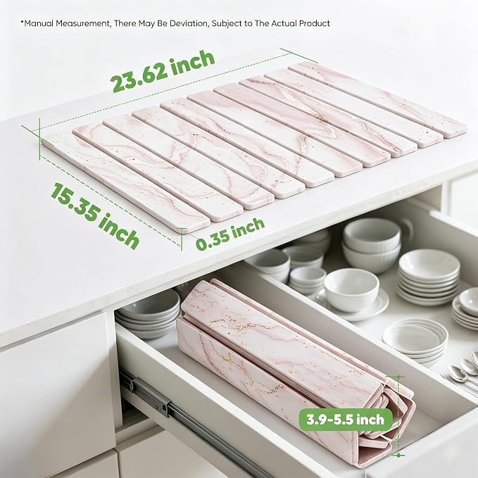 Stone Drying Mat for Kitchen Counter, Quick Diatomaceous Earth Mats for Dishes, 24"L x 16" W Super Absorbent Fast-Drying Collapsible Countertop Stone Mat (Marble White-07, 24" x 16") - Image 2