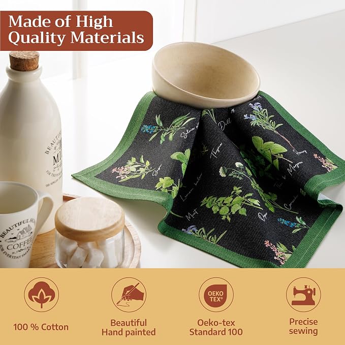 Maison d' Hermine Cloth Napkins Set of 4 Reusable 100% Cotton (18" x 18") | Everyday Square Napkins Cloth Washable Dinner Party Wedding Restaurant Hotel Kitchen Spring Summer - Fresh Herbs - Image 3