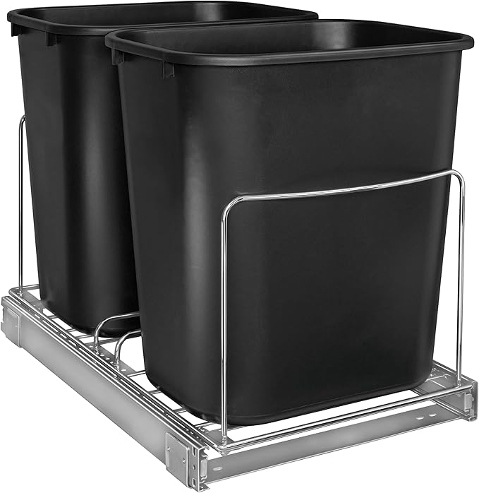LYNK PROFESSIONAL® Double Pull Out Trash Can Under Cabinet - Under Sink Trash Can Slider - Trash Can Slide Out Drawer - Sliding Pull Out for Kitchen Garbage Bin (Trash Cans Not Included) by LYNKPROFESSIONAL