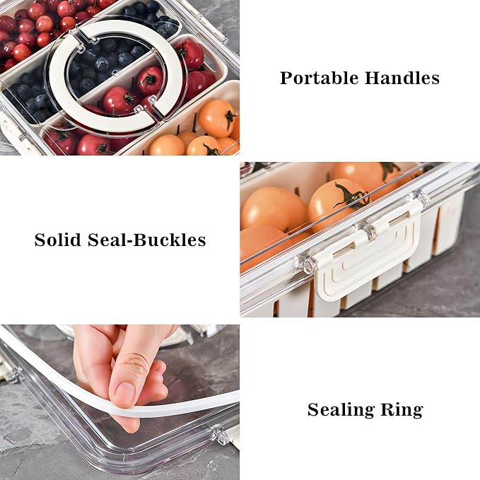 Divided Snackle Box with Lids Stackable Food Serving Tray for Fruit&Veggie Plastic Fridge Storage Container for Pantry Freezer Clear Snack Box for Meal Prep Candy Nuts Spice - Image 5