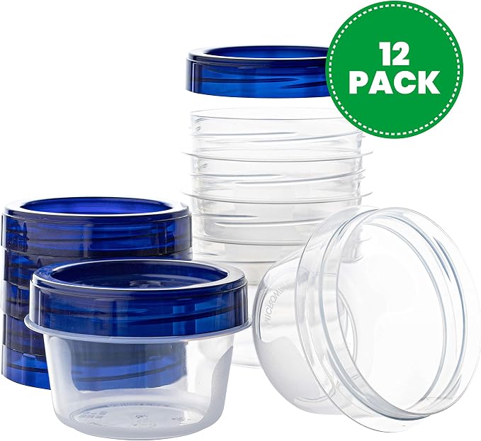 PLASTICPRO [4 oz 12 Pack] Twist Top Deli Containers Clear bottom With blue Top Twist on Lids Reusable, Stackable, Food Storage Freezer Container - Image 2