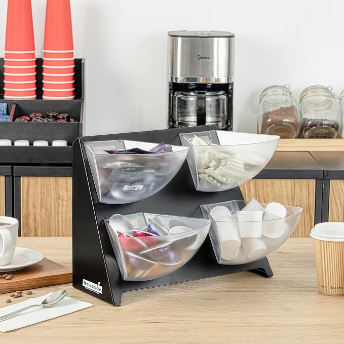 Restaurantware-Met Lux 15.5 x 10 x 10.5 Inch Coffee Accessory Caddy, 1 Premium Coffee And Condiment Organizer - 4 Removable Compartments, Black Steel Breakroom Organizer - Image 4