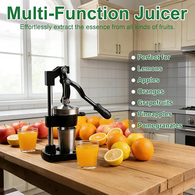 Heavy Duty Cast Iron Manual Juicer, Labor-Saving Lever Citrus Press for Orange Lemon Pomegranate, High Yield Hand Press Fruit Squeezer, Commercial Countertop Juicer with 500ml Stainless Steel Cup - Image 4