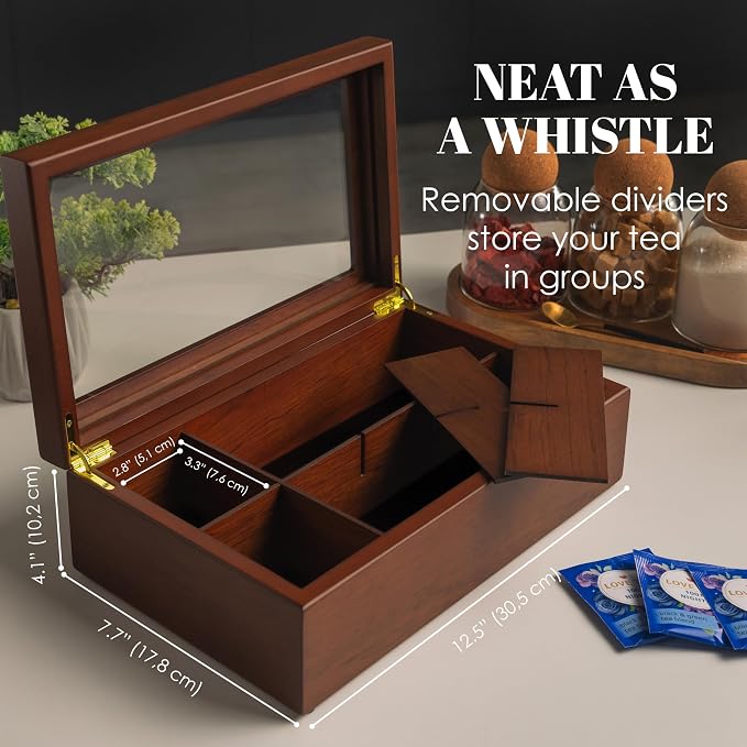 Tea Box - Luxury Wooden Tea Bag Organizer from The Apace Premier Collection - 8 Compartment Tea Storage Chest Container - Elegantly Handmade w/Scratch Resistant Window - Image 3