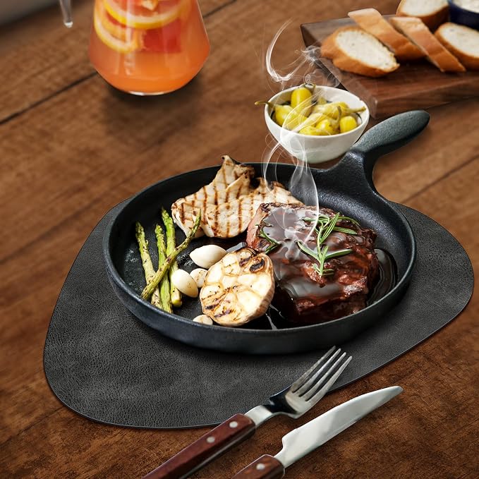 ADRIMER Placemats, Heat Resistant Round Placemats Set of 8 Washable 13 x 17 Inch, Waterproof Table Mats Wipeable for Kitchen, Dining Room Table Christmas Decor, Dark Grey - Image 2