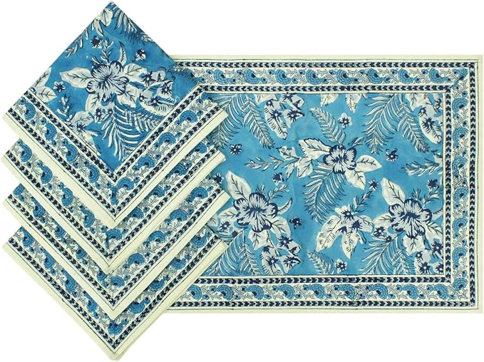 20x20 Inches Cotton Napkins Set of 4, White Blue, Washable Hand Block Printed Reusable Cloth Napkins for Dinning, Party, Wedding, Home Decor Fall - Image 5