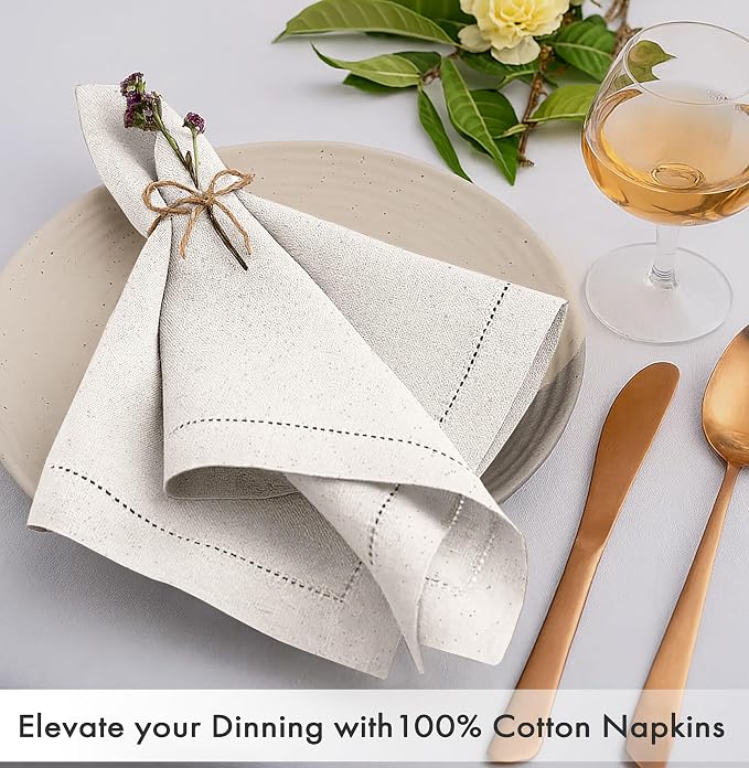 Ruvanti Cloth Napkins Set of 12, 100% Cotton High GSM 18x18 Inches, Hem Stitched Corners, Soft, Washable, Durable & Absorbent, Perfect for Parties, Christmas, Thanksgiving Dinners – Natural Color - Image 2