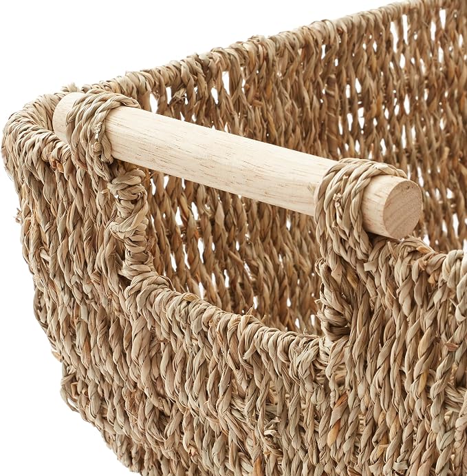 Casafield Set of 2 Seagrass Oval Storage Baskets with Wooden Handles - Large, Woven Bin Organizers - Image 6