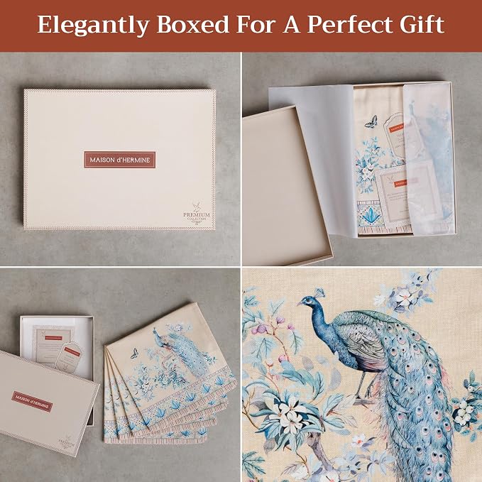 Maison d' Hermine Cloth Napkins Set of 4 100% Combed Cotton (20" x 20") | Everyday Square Napkins Cloth Washable Dinner Party Wedding Hotel Kitchen Spring Summer - Peacock Utopia - Sandy Beach - Image 6