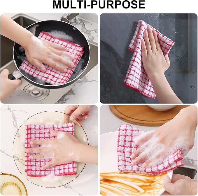 Kitinjoy Cotton 12 Pack Kitchen Towels and Dishcloths Sets, Mixed Color | 16 x 25 Inch & 12 X 12 Inch Dish Towels Bulk, Super Soft and Absorbent hand towels for kitchen Drying - Image 4