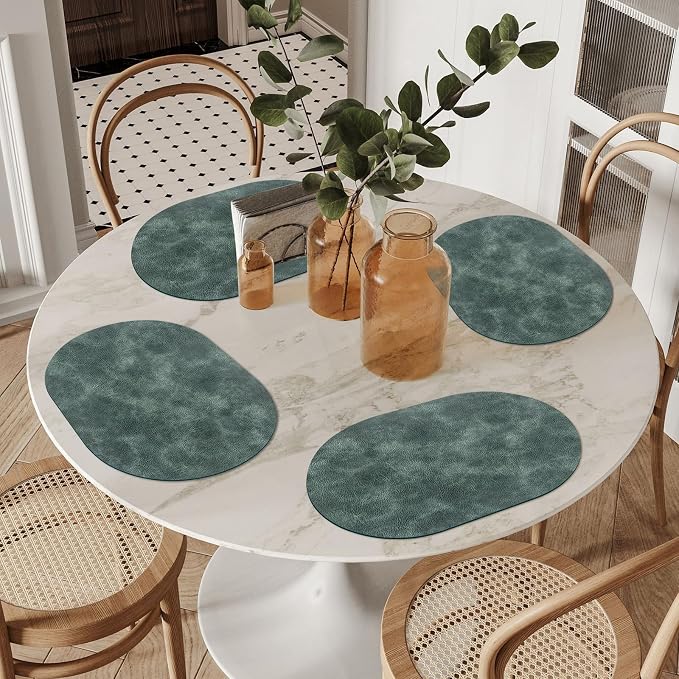 ADRIMER Placemats, Heat Resistant Oval Placemats Set of 12 Washable 12 x 17 Inch, Waterproof Table Mats, Wipeable Pu Place Mats for Kitchen, Dining Room, Blue & Green - Image 5