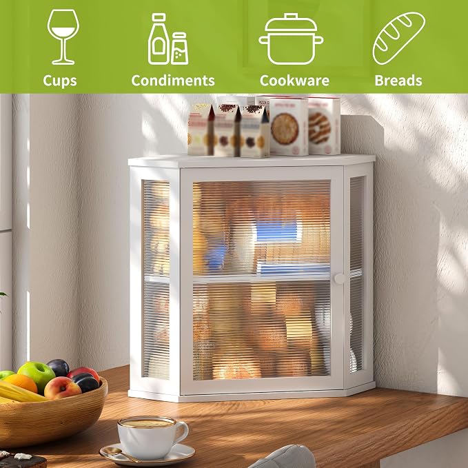 BMOSU Corner Bread Box for Kitchen Countertop Double Layer Bamboo Wooden Bread box Large Capacity Bread Storage Bin(White, Extra Large) - Image 6
