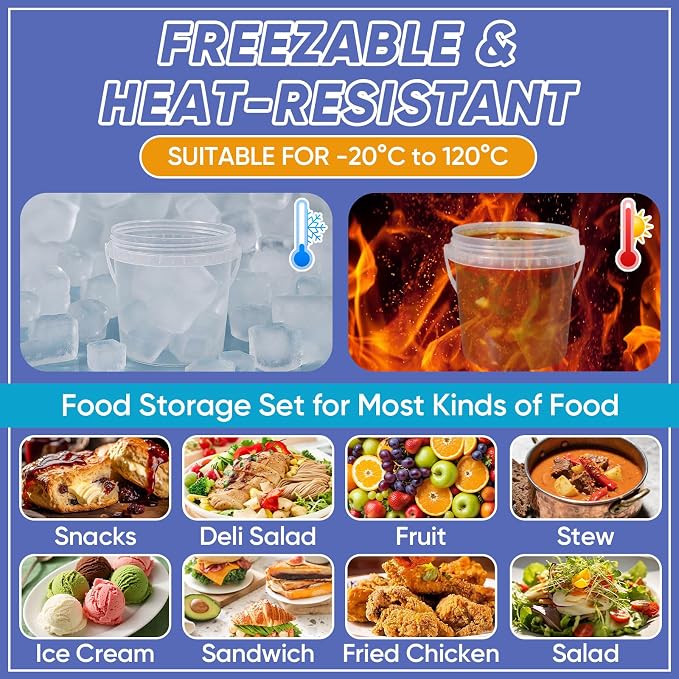 4Pack 34oz Clear Bucket with Lids - Plastic Food Storage Containers, Airtight Screw-On Lids - Freezer Safe Ice Cream Bucekts, Food Grade Reusable Containers for Kitchen - Image 2