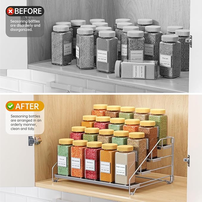 RCHYFEED 4 Tier Spice Rack Organizer,Adjustable Spice Rack,Chrome,1 Pack | Tiered Spice Organizer, Easy Visibility, Suitable for Cabinet, Countertop, Pantry and Cupboard Kitchen Storage - Image 7