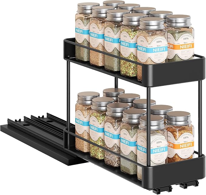 Nieifi Pull Out Spice Rack Organizer, 2 Tiers, 1 Pack | 4.5"Wx10.35"Dx8.4"H, For Cabinet, Easy to Install, Metal by Nieifi