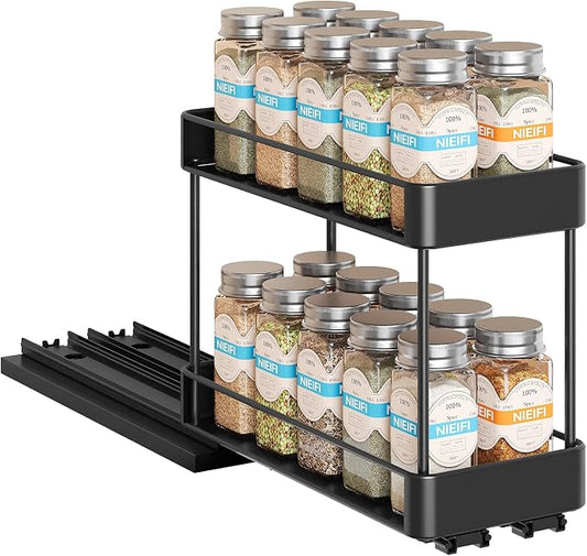 Nieifi Pull Out Spice Rack Organizer, 2 Tiers, 1 Pack | 4.5"Wx10.35"Dx8.4"H, For Cabinet, Easy to Install, Metal by Nieifi