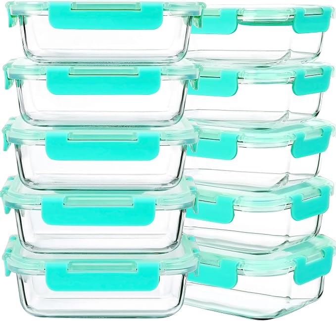 DAS TRUST 10 Pack Glass Meal Prep Containers Microwave Safe Meal Prep Bowls Food Storage Containers Glass Food Prep Containers with Lids Lunch Containers for Adults Meal Prep Lunch Box Bento Boxes by DTHome
